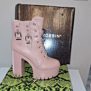 Cape Robbin Pink Lace Up Platform Boots
